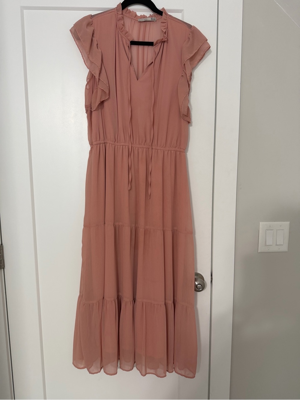 Black Tape_ Blush Pink Ruffled Tiered Maxi Dress